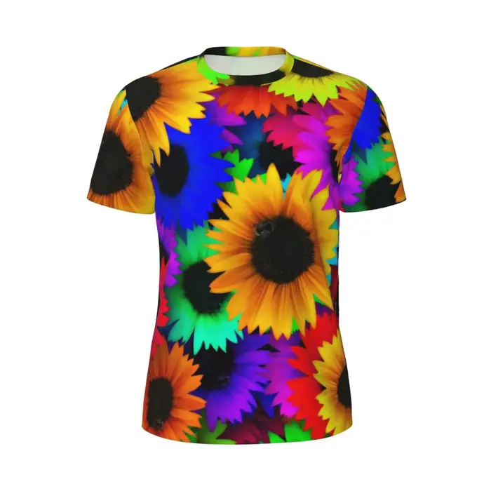 T-shirt tournesol coloré pour hommes, imprimé de fleurs joyeuses, vêtements de sport Vintage, confor