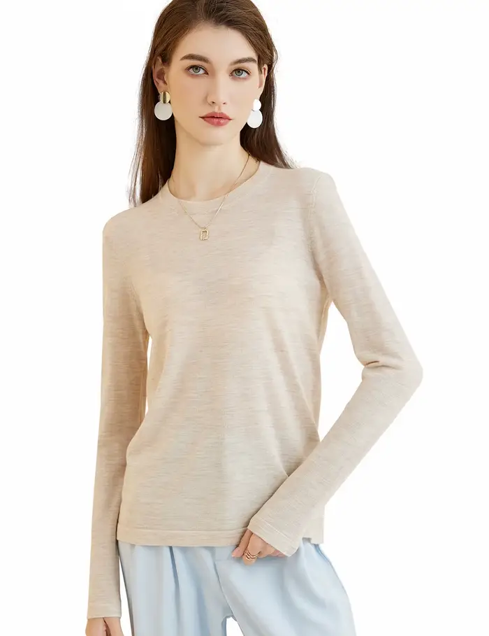 T-shirt à col rond en laine mérinos pour femme