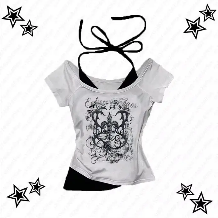 T-Shirt Punk Vintage des années 90 pour femmes, Streetwear d'été, Sexy, manches courtes, gothique, S