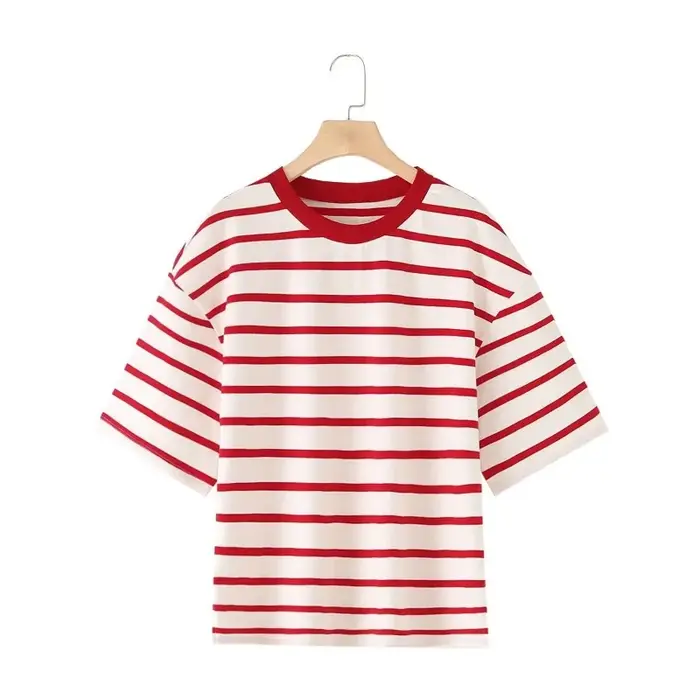 Rayé femmes mode T-shirts col rond manches courtes