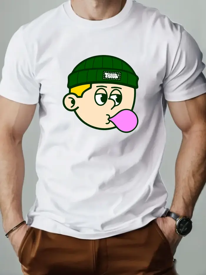 T-shirts en coton pour hommes bulles de soufflage dessin animé imprimé T-Shirt col rond respirant Streetwear mode haute