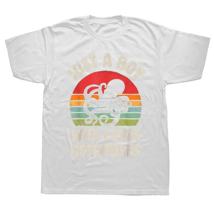 Poulpe : Juste un garçon qui aime les animaux marins - T-shirt rétro vintage pour hommes, en coton, 