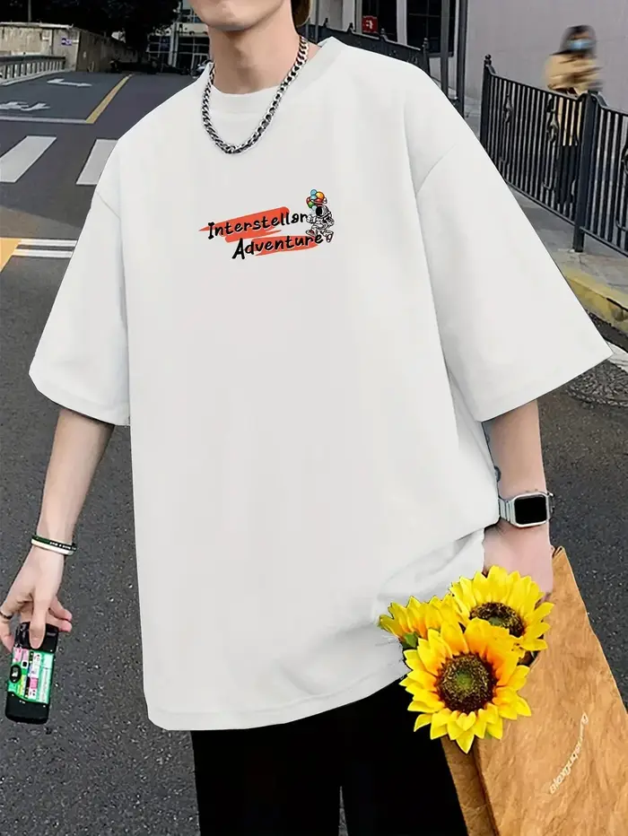T-shirt pour homme, 100% coton, imprimé graffiti, coupe ample, décontracté, confortable, polyvalent, style streetwear.