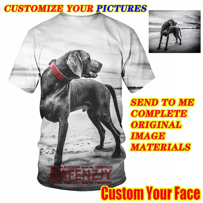 T-shirt col rond unisexe, estival et décontracté, avec votre photo ou animal de compagnie imprimé en 3D