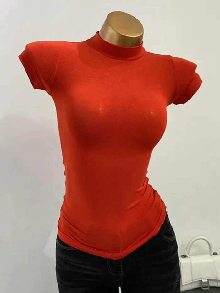 T-shirt à Manches Courtes et Col Mi-haut