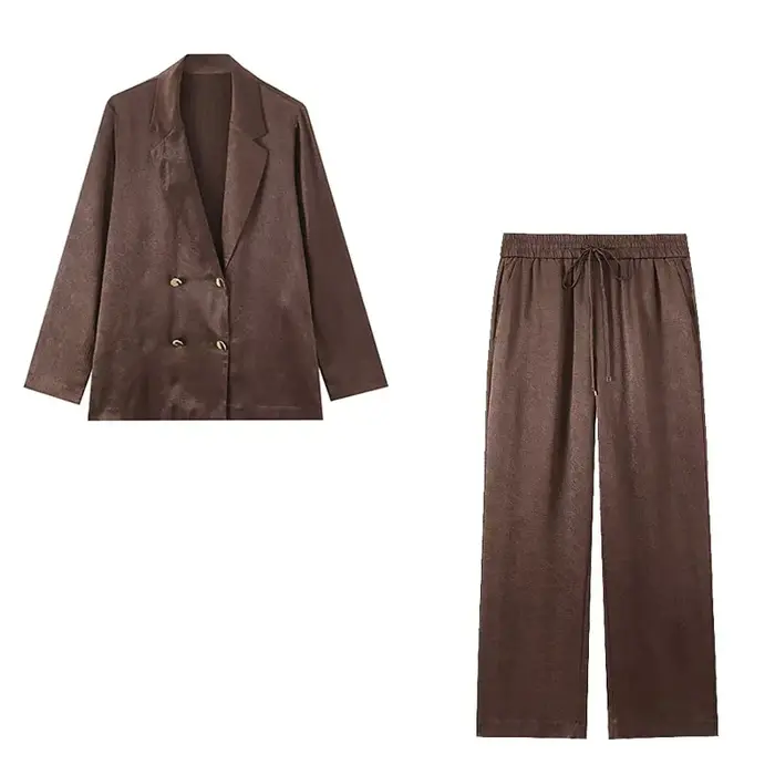 NLZGMSJ Nouveauté Printemps 2026 – Ensembles Femme : Pantalon Large Effet Froissé et Veste de Bureau Oversize – Costumes