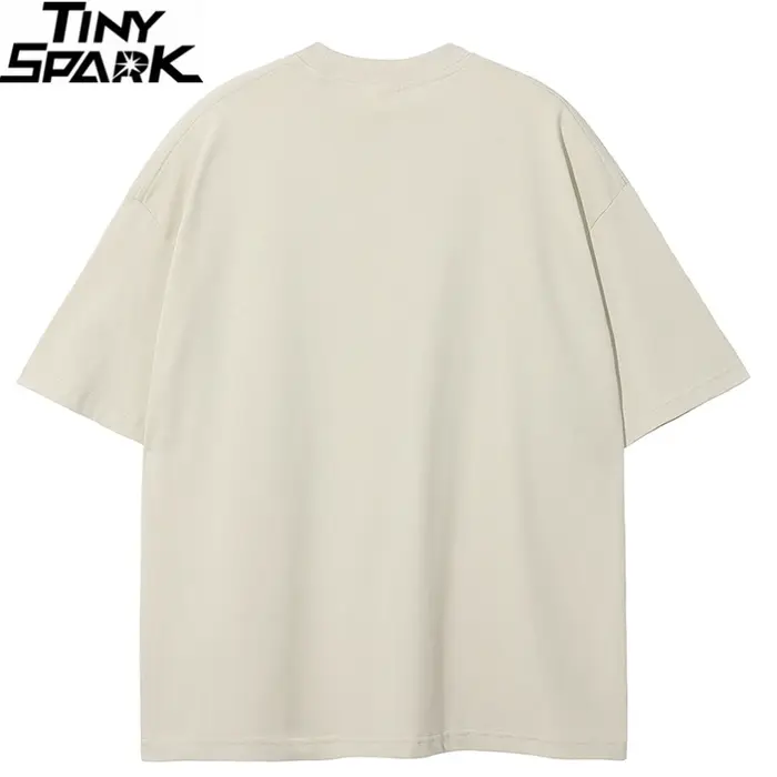 T-shirt Homme 2026 Streetwear Décontracté Beige Blanc Esthétique Minimaliste Imprimé Graphique