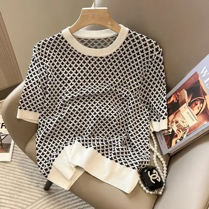 Pull tricoté à carreaux élégant pour femmes