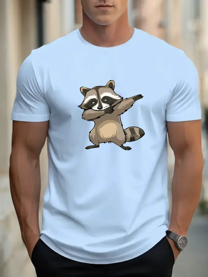 T-shirt pour hommes raton laveur 100 % coton imprimé graphique été col rond