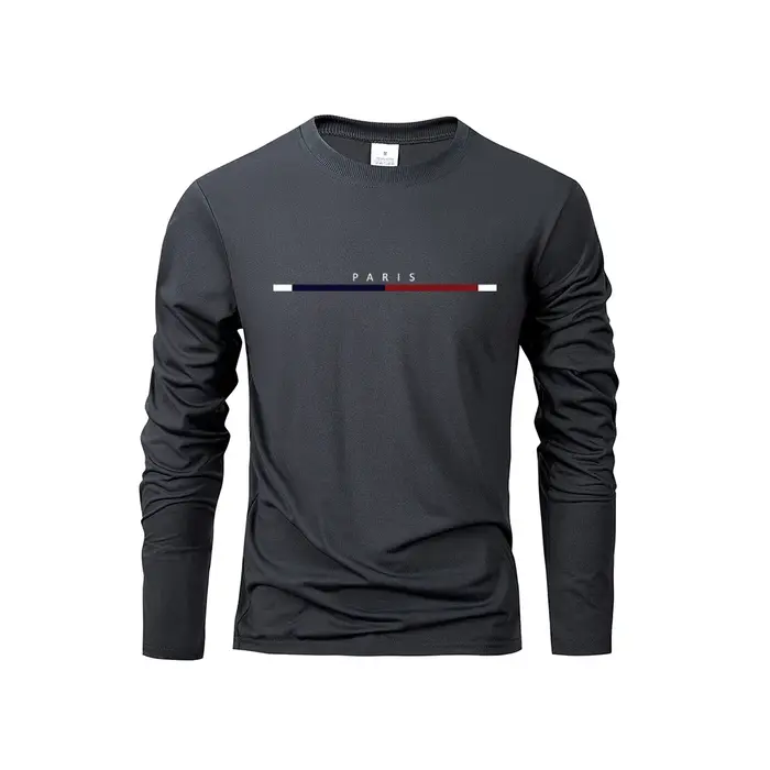 Hommes à manches longues t-shirts de PARIS impression couleur unie décontracté hauts automne haute qualité T-Shirt ample