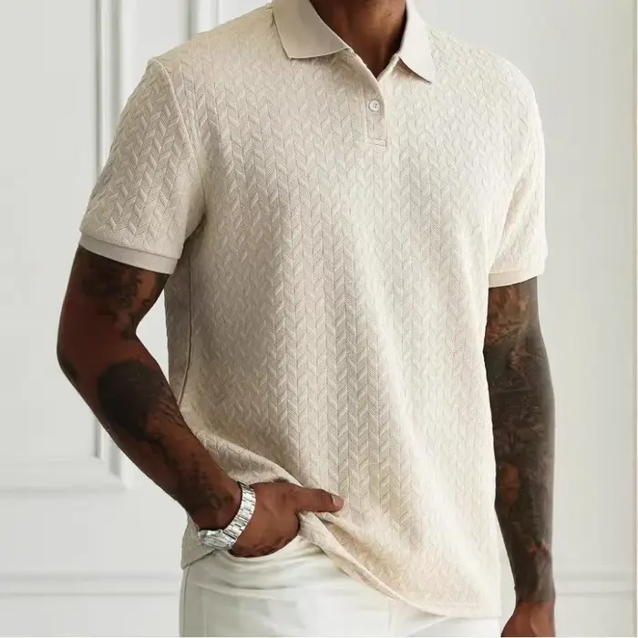 Printemps été hommes Polo à manches courtes vêtements solide Jacquard T-shirt col rabattu décontracté mode bouton