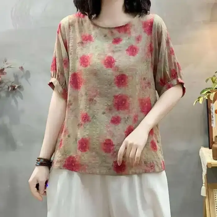 T-shirt à manches courtes en lin pour femmes