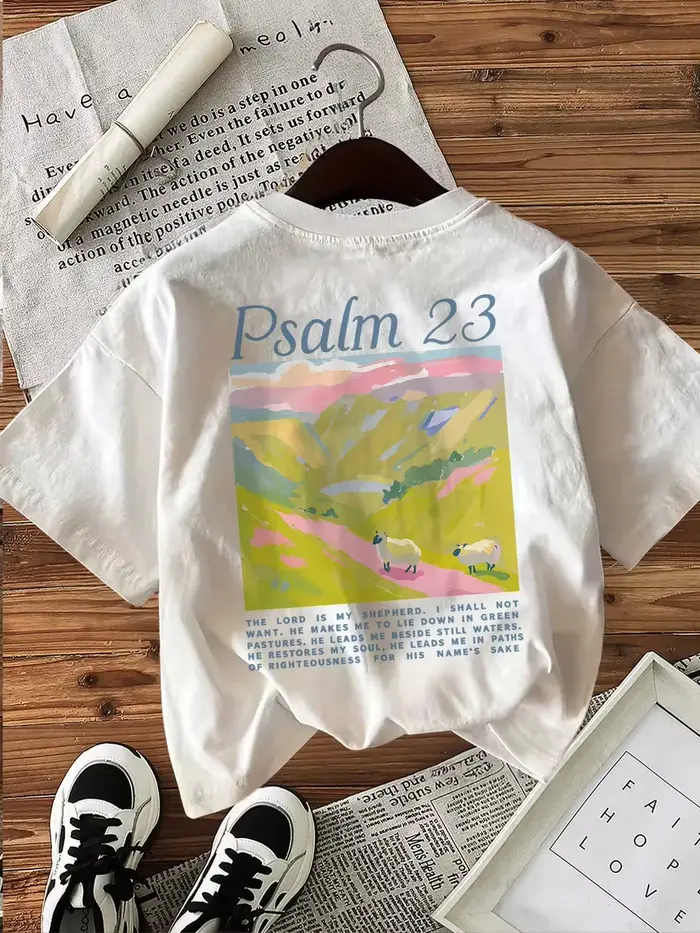 T-shirt graphique unisexe avec verset biblique de la Psaume 23