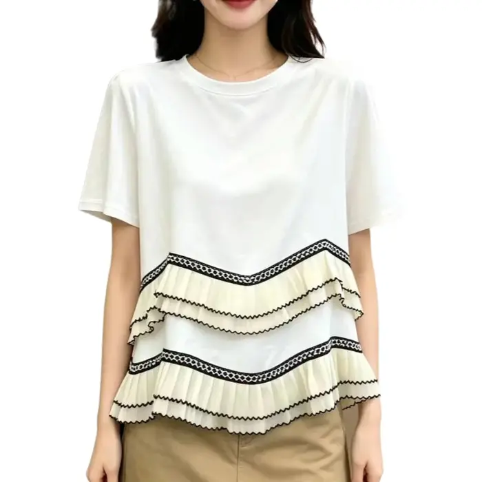 T-shirt à manches courtes et col rond pour femme grande taille