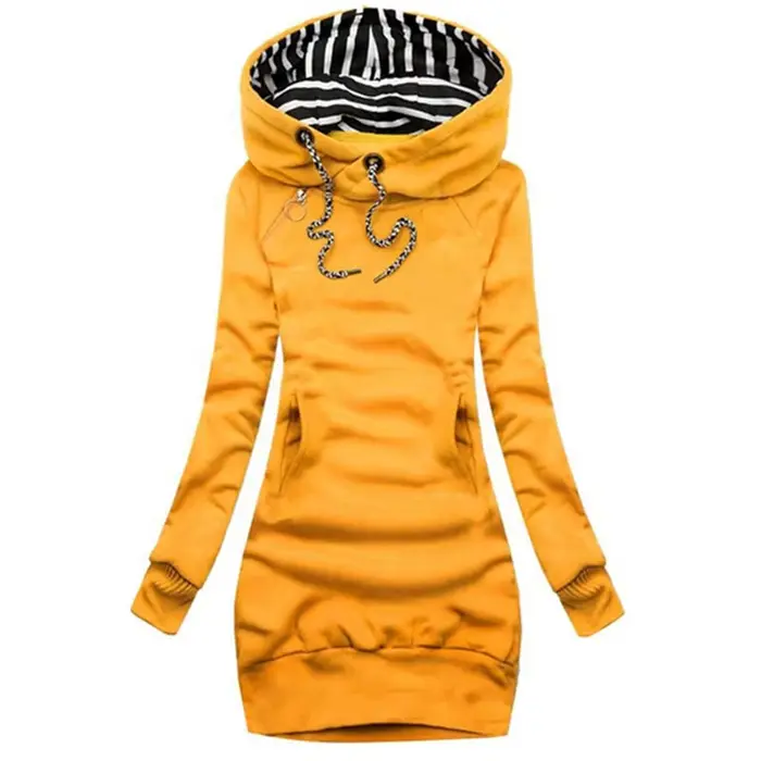 Robe à capuche décontractée, couleur unie, manches longues, cordon de serrage, Slim, pull à capuche,
