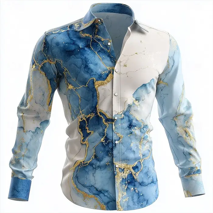 Chemise à manches longues pour hommes, chemises d'art liquide abstrait en marbre, Streetwear décontr