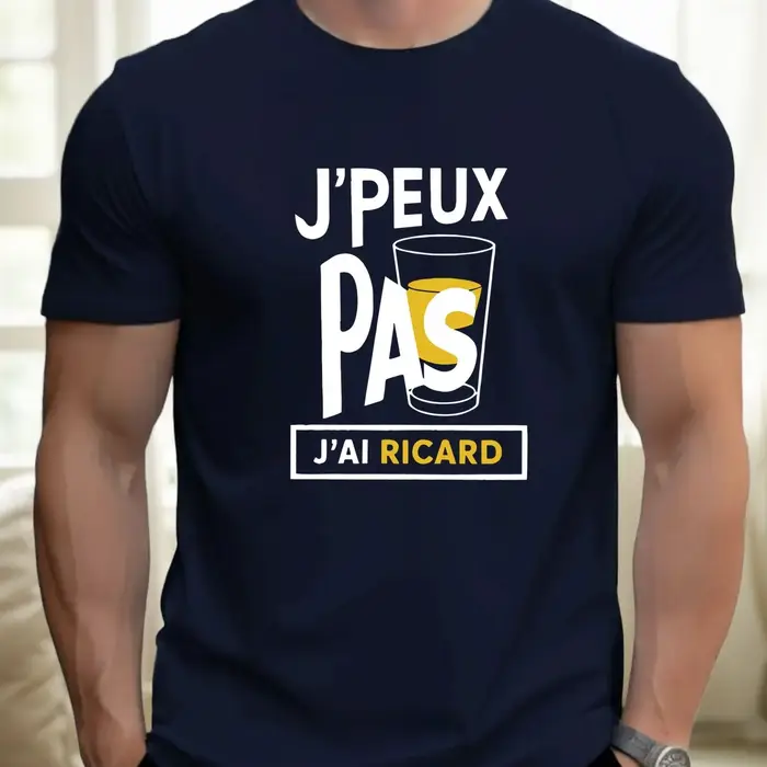 T-shirt graphique pour homme « J'Peux Pas J'ai Ricard » - Col rond décontracté, manches courtes, sty
