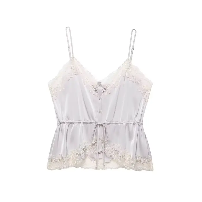 Débardeur en satin patchwork dentelle pour femme