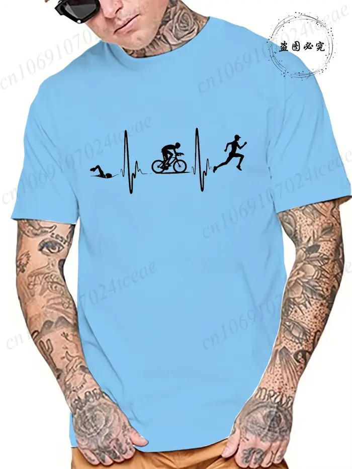 Hommes mode t-shirt décontracté hauts Cool drôle Triathlon battement de coeur conception impression 