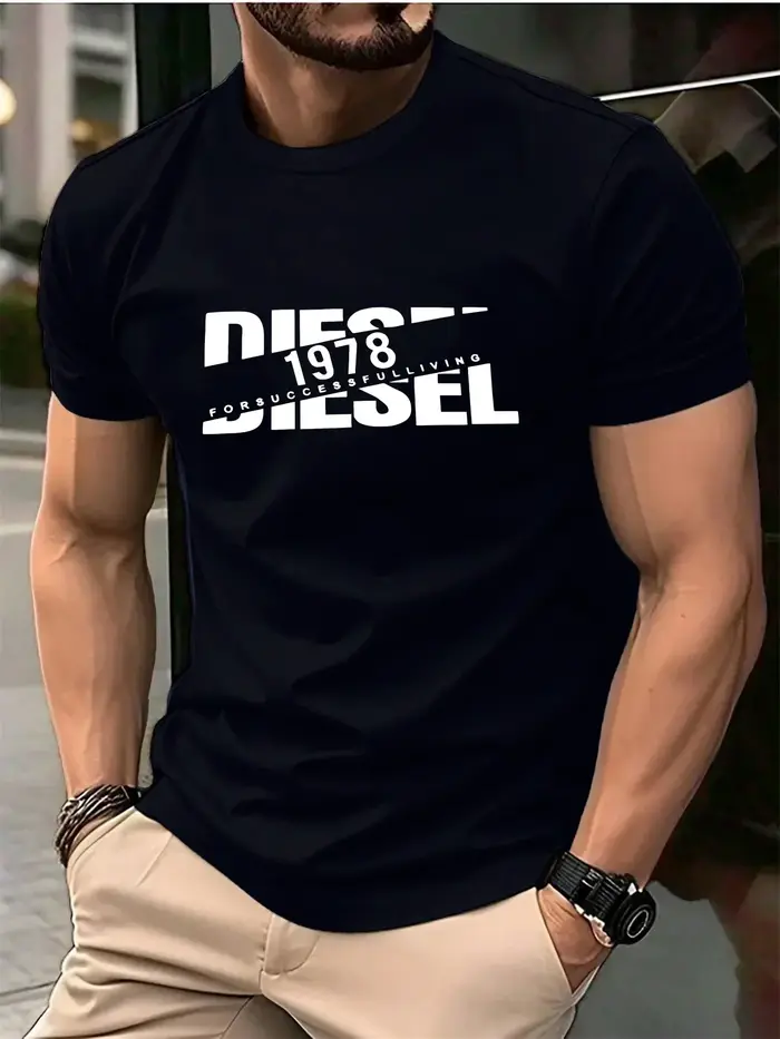 T-shirt à manches courtes et col rond pour homme, T-shirt rétro diesel 1978 imprimé avec des lettres