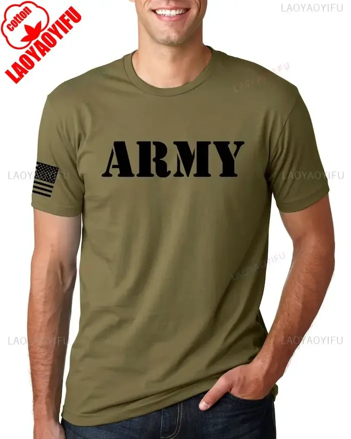 T-Shirt de l'armée des états-unis avec drapeau américain T-Shirt hommes col rond coton à manches cou