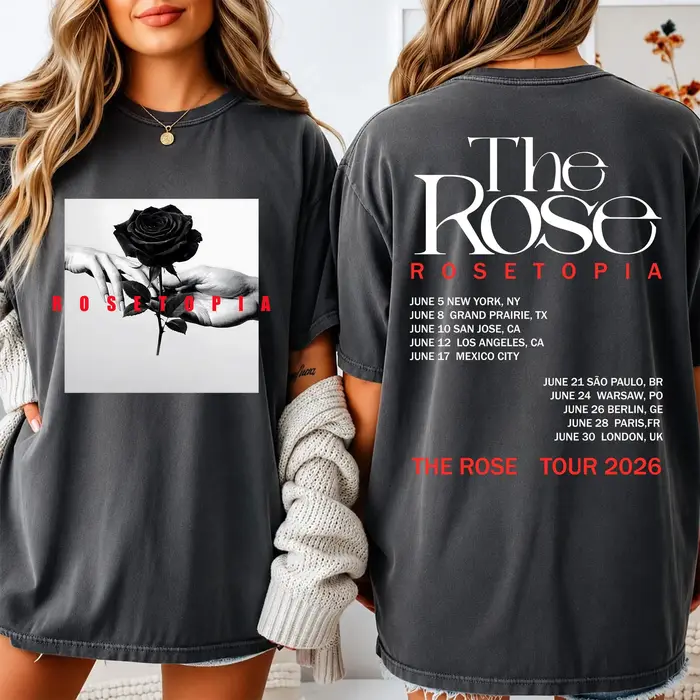 T-shirt The Rose ROSETOPIA World Tour 2026 K-rock, t-shirts vintage surdimensionnés, Rose City