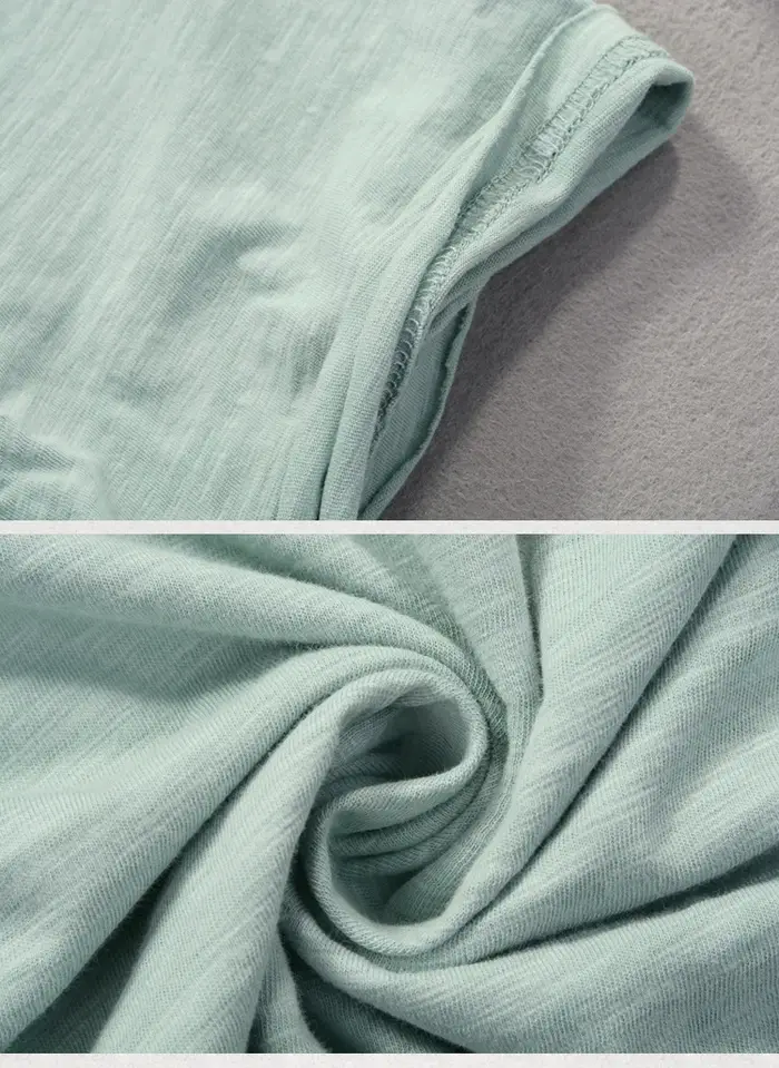 T-shirt col rond pour hommes en coton flammé en détresse mode d'été mince décontracté couleur unie col effiloché et