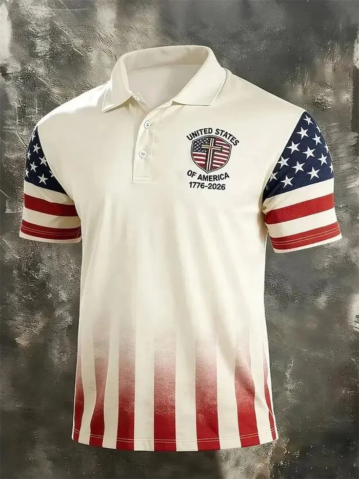 Polo pour Homme 2026 Tendance Motif Drapeau USA Impression 3D Manches Courtes T-shirt Vente Chaude Streetwear Été Boutonné Col Revers Ample