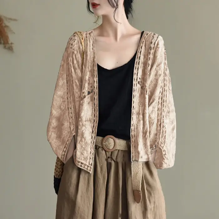 Cardigan pour femmes, haut en maille ajourée d'été