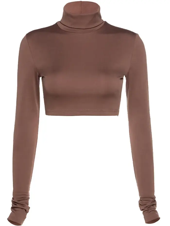 Gaine basique femmes solide col roulé t-shirt automne Stretch décontracté maillot de corps femme tou