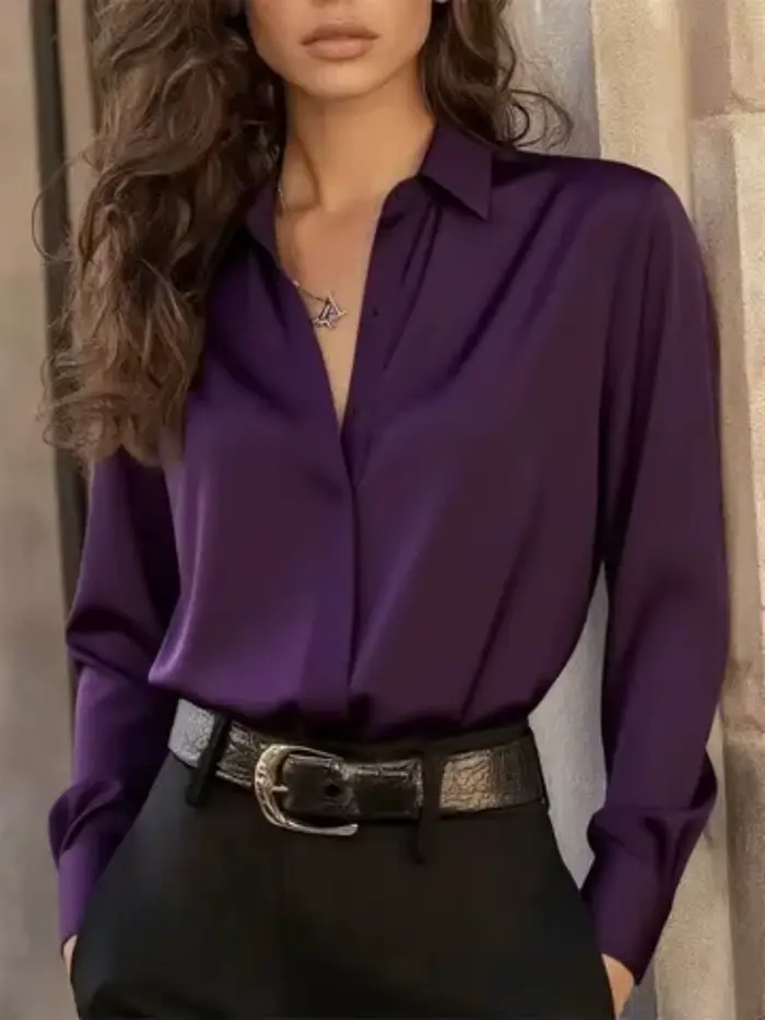 Chemisier boutonné à manches longues pour femme – Haut chic de bureau élégant avec col classique et style polyvalent