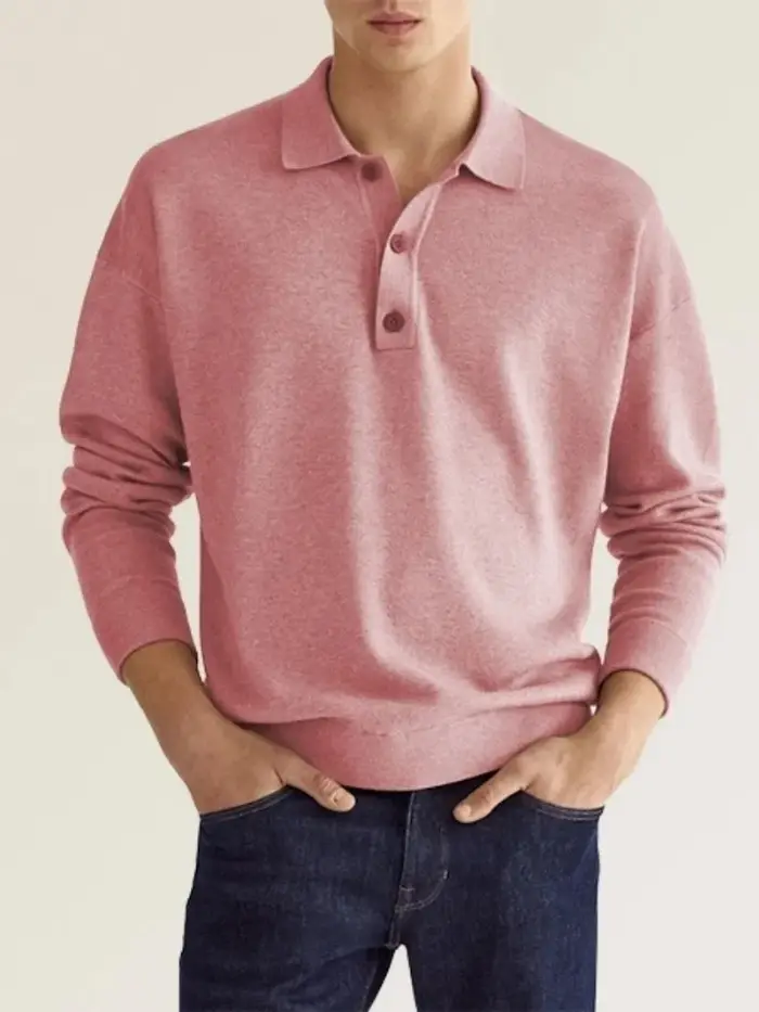 Polo classique pour homme à manches longues avec col rabattable