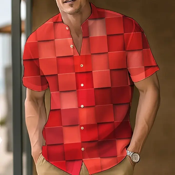Chemise imprimée à carreaux 3D pour hommes