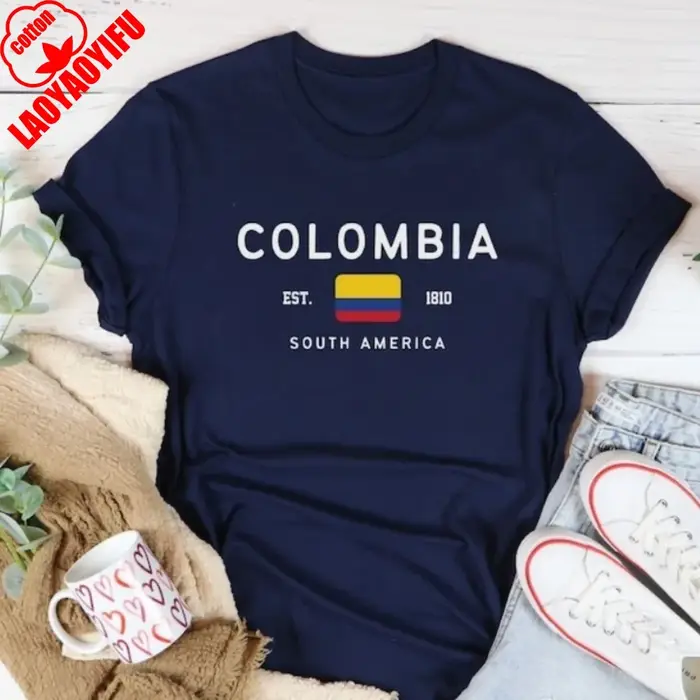 T-shirt Colombie Drapeau Colombien Amérique du Sud Hauts Unisexe Femme Été Manches Courtes Vêtements Streetwear Décontracté