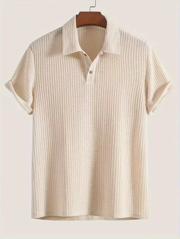 Polo en maille beige pour homme, manches courtes, décontracté, respirant, haut d'été quotidien