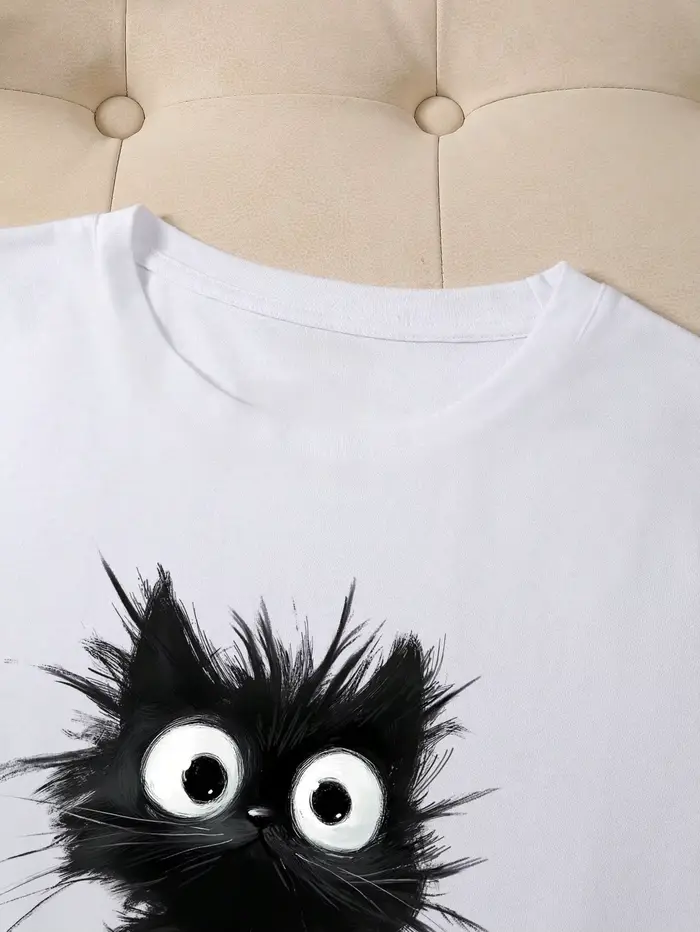 2025 nouveau femmes mignon chat motif graphique à manches courtes T-Shirt col rond décontracté T-Shi