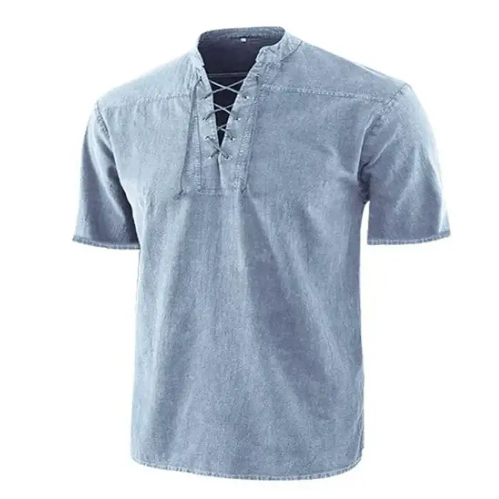 T-Shirt Vintage à Manches Courtes et Col en V pour Homme