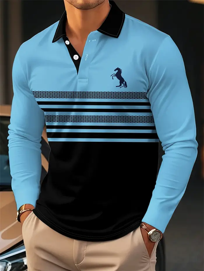 Chemises polo simples à rayures pour hommes, imprimées en 3D, décontractées, à manches longues, pour l'été, chemises polo d'affaires, amples, respirantes