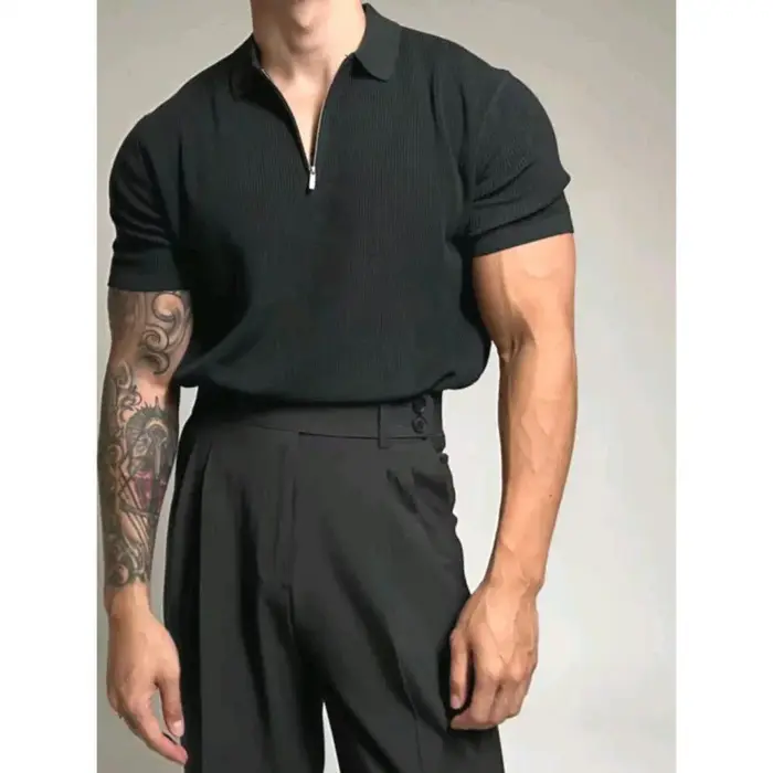 Polo tricoté décontracté à manches courtes pour homme