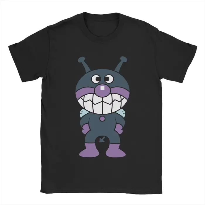 T-shirt à manches courtes pour hommes, en pur coton, drôle, à col ras du cou, Baikinman, Anime Anpan