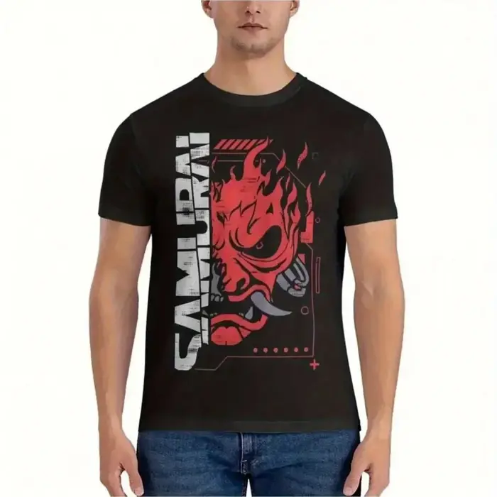 T-shirt col rond homme vintage japonais Gaming 2077 Cyber Samurai