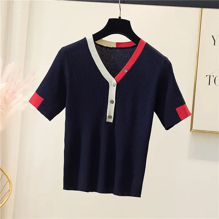 T-shirt femme 2025 nouvel été pur haut en coton femmes col rond pull à manches courtes couleur pure