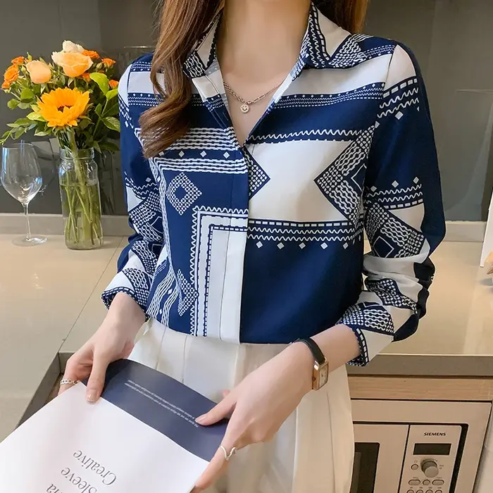 Mode dames chemises nouveau élégant femmes Blouses à manches longues boutonné hauts blusa mujer