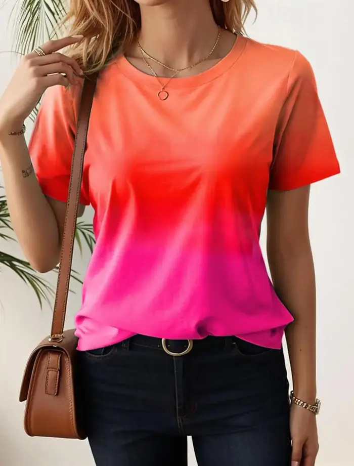 T-shirts pour femmes, imprimé dégradé 3d, vêtements décontractés pour femmes, t-shirt surdimensionné d'été, vêtements à la mode pour dames Y2k