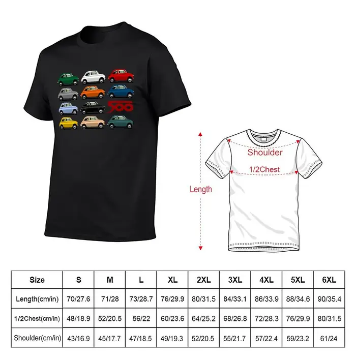 T-shirt Fiat 500 avec vue latérale pour homme, chemisier noir