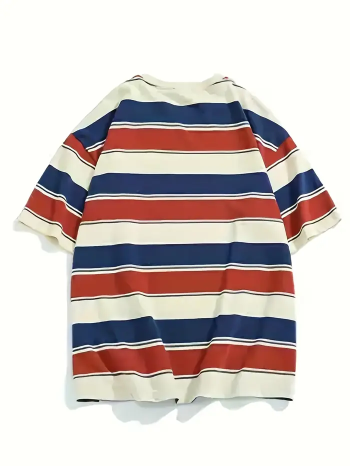 T-shirt rayé rouge, jaune et bleu pour homme