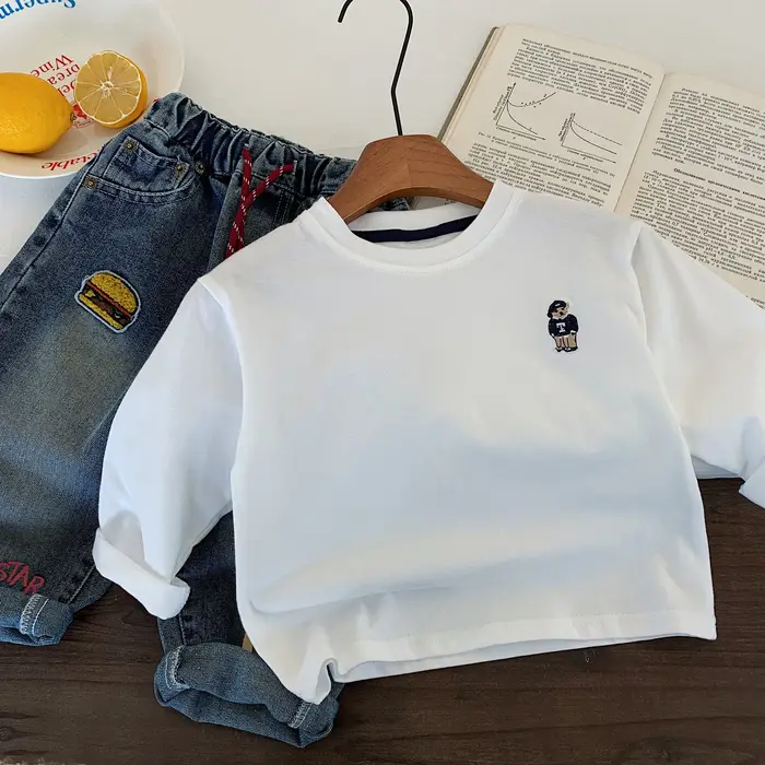 T-shirt pour enfants printemps garçons et filles rayé ours Base chemise bébé polyvalent à manches lo