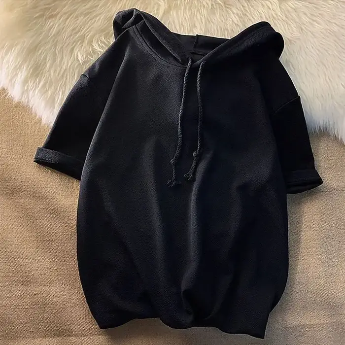 Sweat-shirt à capuche et manches courtes pour hommes