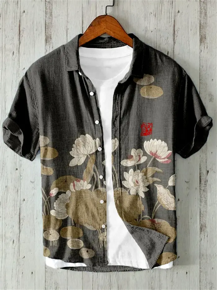 Chemise en lin à manches courtes pour hommes
