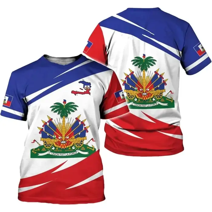 Haïti National Emblème Motif T-Shirt Pour Hommes Drapeau Haïtien 3D T-shirts Imprimés Décontracté Lâche